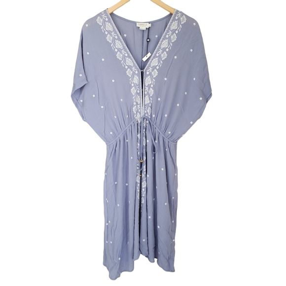 Molly Bracken boho v-neck dolman sleeveve embroidered kaftan tunic summer dress - Picture 2 of 8